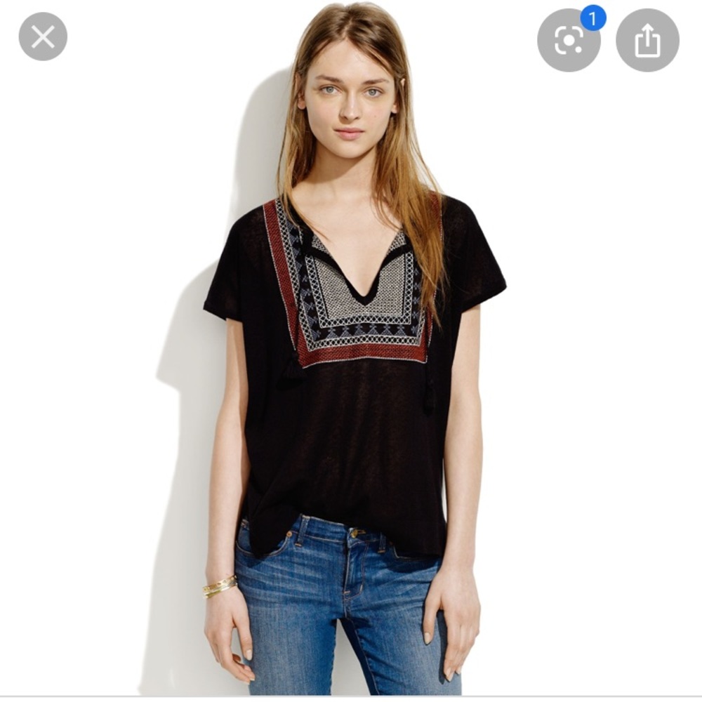 Black madewell women’s embroidered tassel sweater